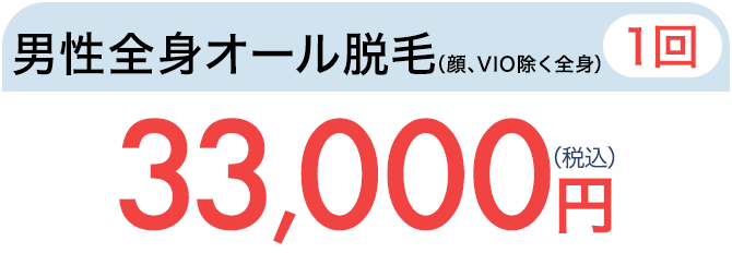 男性全身オール脱毛（1回）　33,000円（税込）